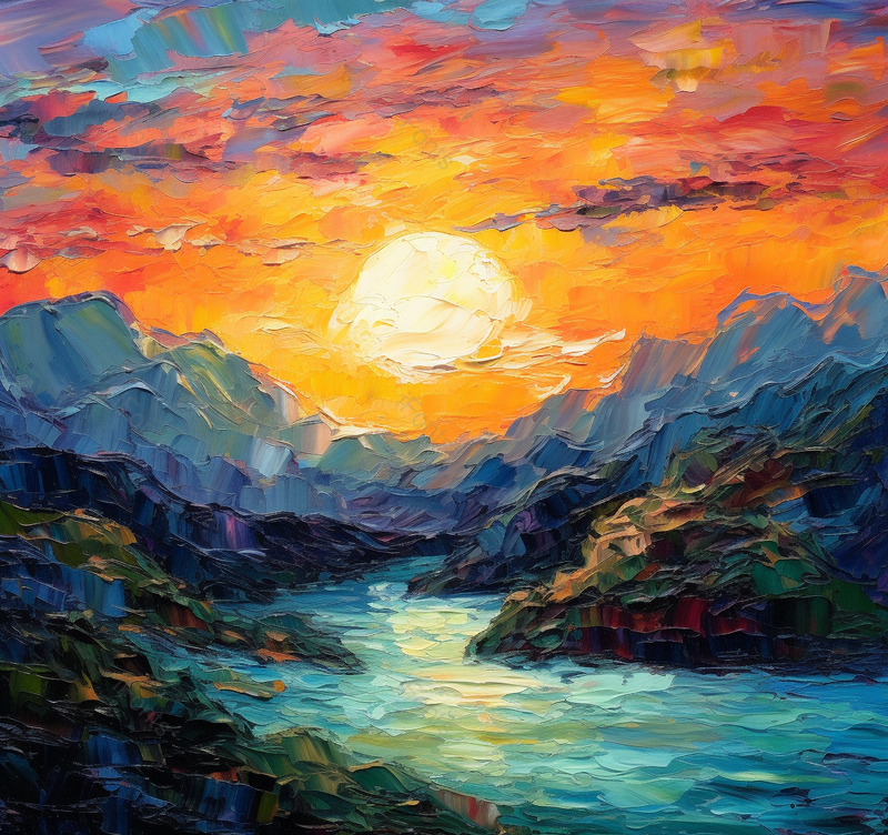 橙色夕阳风景黄昏山川河流纹理油画风格插画,插画/手绘图,插画/手绘图库,插画/手绘图下载,插画/手绘